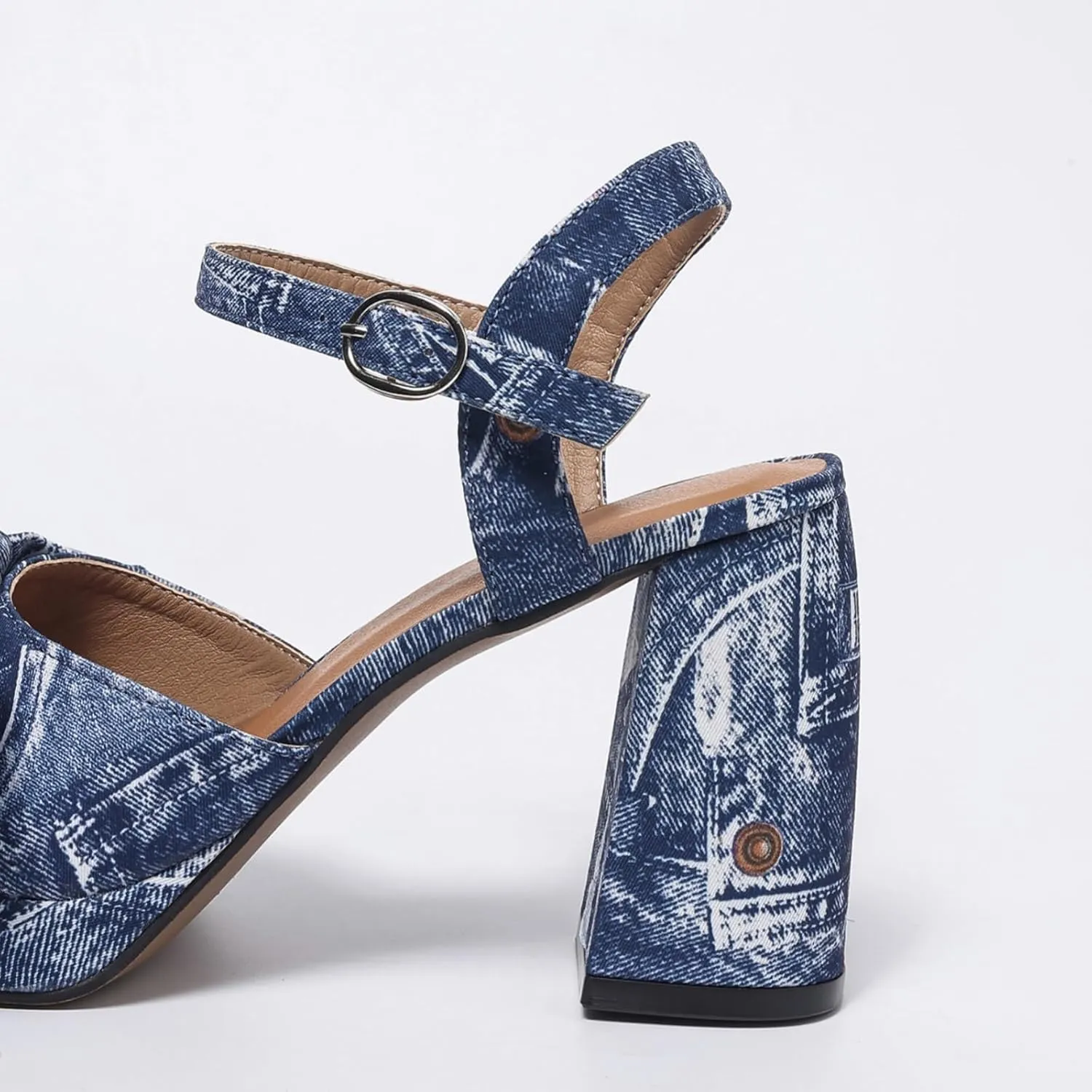 Women’s Floral Platform Heels – Chunky High Heels with Bow Detail, Adjustable Ankle Strap Sandals for Dressy and Casual Occasions
