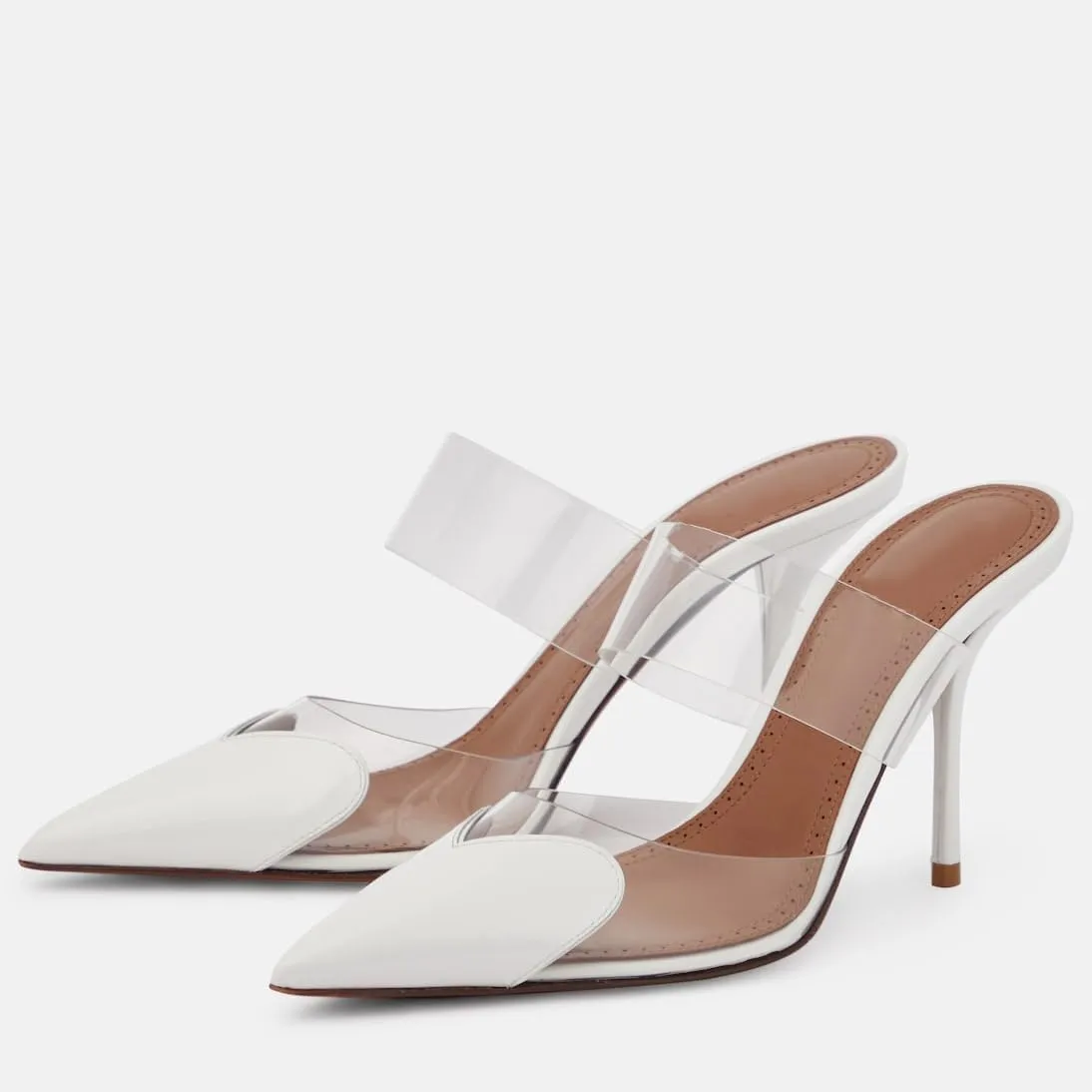 Women's Heart Mules Clear PVC Sandals Pointed Toe Mule Stiletto High Heeled Mules Slip On Sandals Party Wedding Dress Shoes