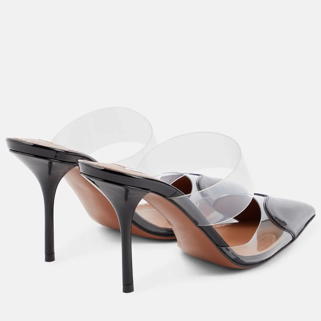 Women's Heart Mules Clear PVC Sandals Pointed Toe Mule Stiletto High Heeled Mules Slip On Sandals Party Wedding Dress Shoes
