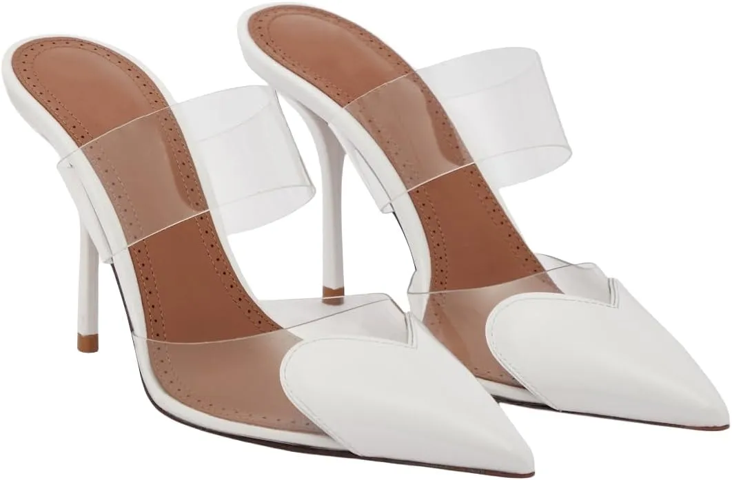 Women's Heart Mules Clear PVC Sandals Pointed Toe Mule Stiletto High Heeled Mules Slip On Sandals Party Wedding Dress Shoes