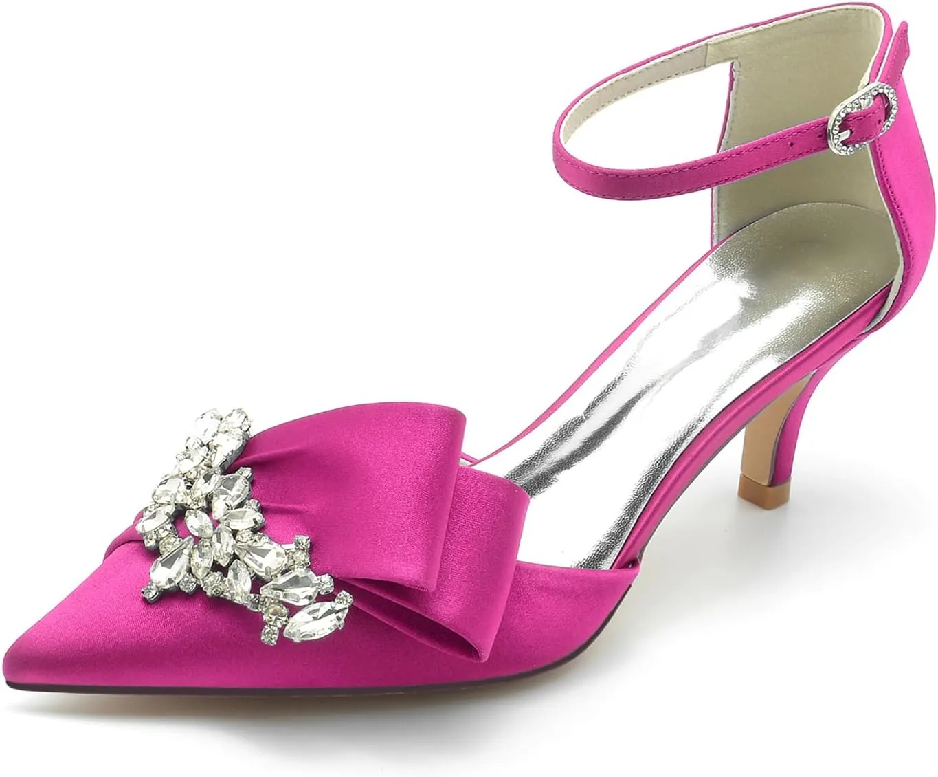 Women's Kitten Heel Pumps Shoes Closed Toe Stilettos Crystal Wedding Shoes Ankle Straps Prom Evening Party Dress Shoes