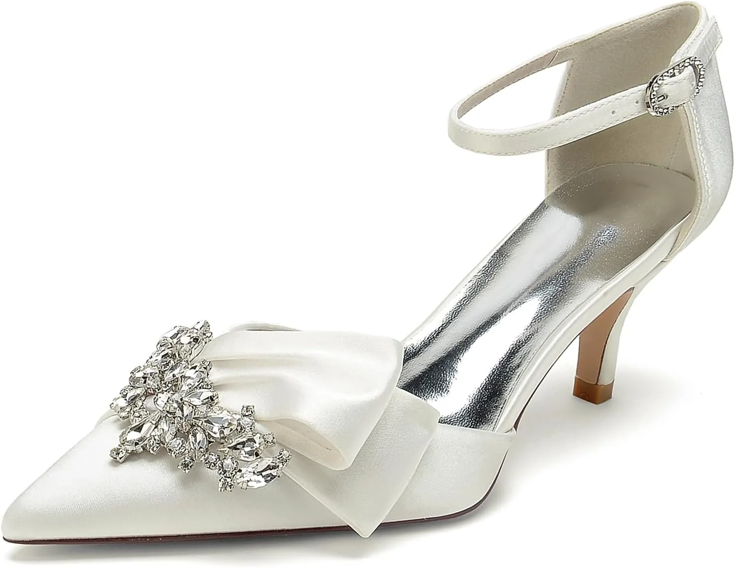 Women's Kitten Heel Pumps Shoes Closed Toe Stilettos Crystal Wedding Shoes Ankle Straps Prom Evening Party Dress Shoes