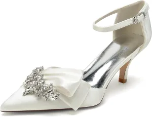 Women's Kitten Heel Pumps Shoes Closed Toe Stilettos Crystal Wedding Shoes Ankle Straps Prom Evening Party Dress Shoes