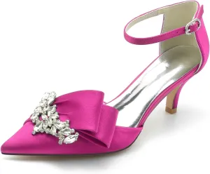 Women's Kitten Heel Pumps Shoes Closed Toe Stilettos Crystal Wedding Shoes Ankle Straps Prom Evening Party Dress Shoes