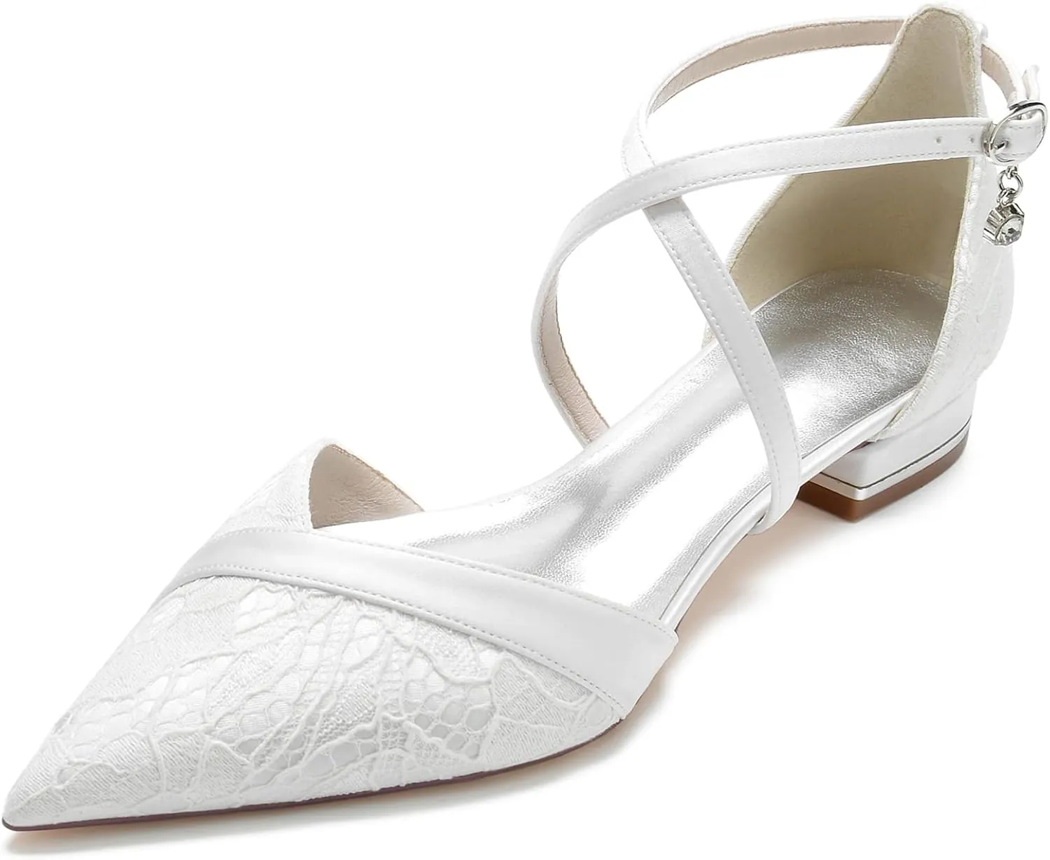 Women's Lace Flats Criss Cross Pointed Toe Wedding Bridal Shoes Prom Evening Dress Pumps Shoes