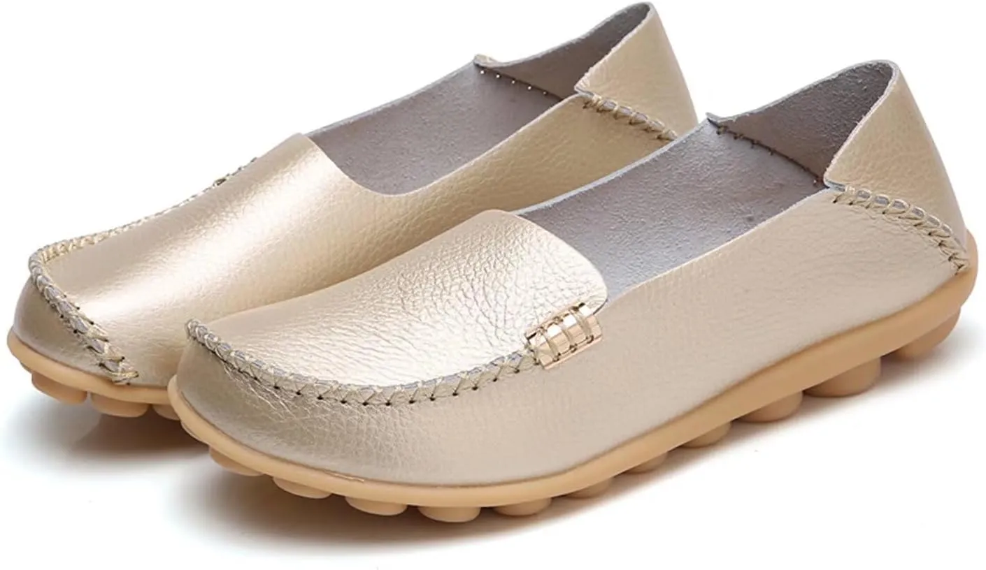 Women's Leather Casual Slipper Loafers Moccasins Driving Shoes Flat Slip On