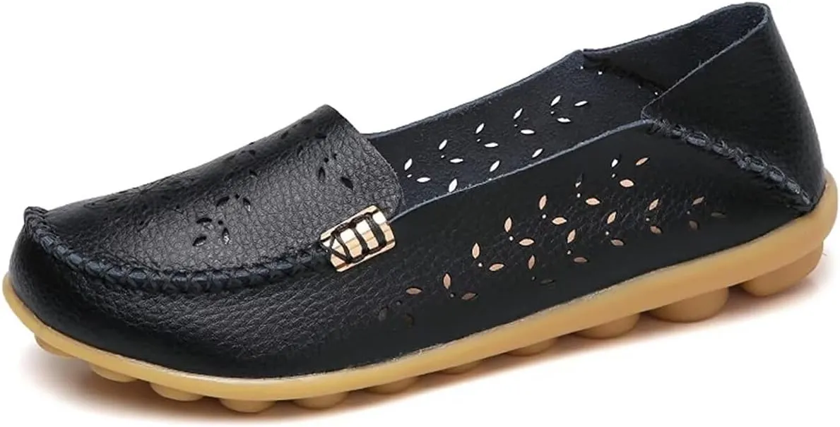 Women's Leather Casual Slipper Loafers Moccasins Driving Shoes Flat Slip-Ons