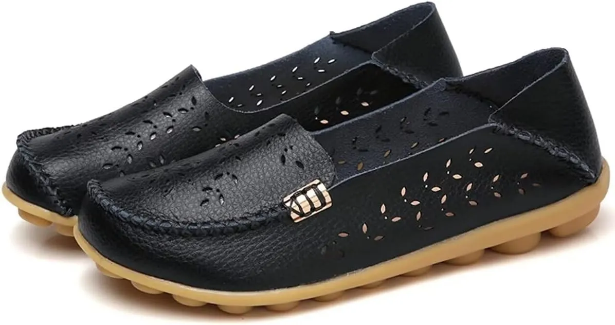 Women's Leather Casual Slipper Loafers Moccasins Driving Shoes Flat Slip-Ons