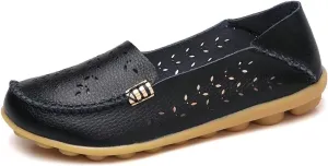 Women's Leather Casual Slipper Loafers Moccasins Driving Shoes Flat Slip-Ons