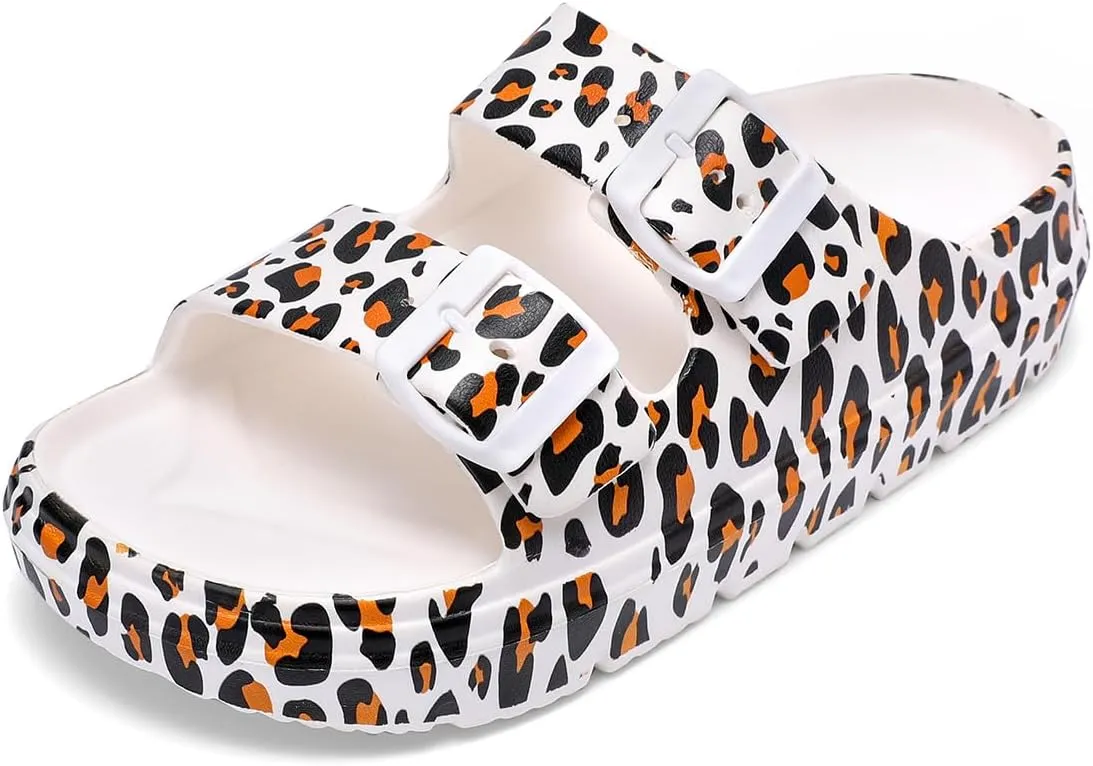 Women's Pillow Sandals Tie-dye EVA Platform Slides with Adjustable Double Buckle and Arch Support for All-Day Comfort