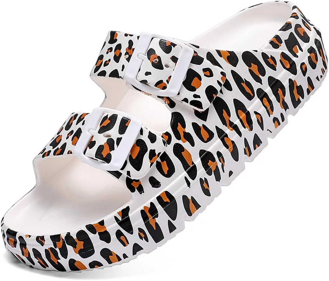 Women's Pillow Sandals Tie-dye EVA Platform Slides with Adjustable Double Buckle and Arch Support for All-Day Comfort