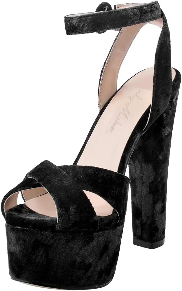 Womens Platform Sandals Peep Open Toe Chunky Block High Heels Ankle Strap Buckle Slingback Sexy Dress Sandals Shoes