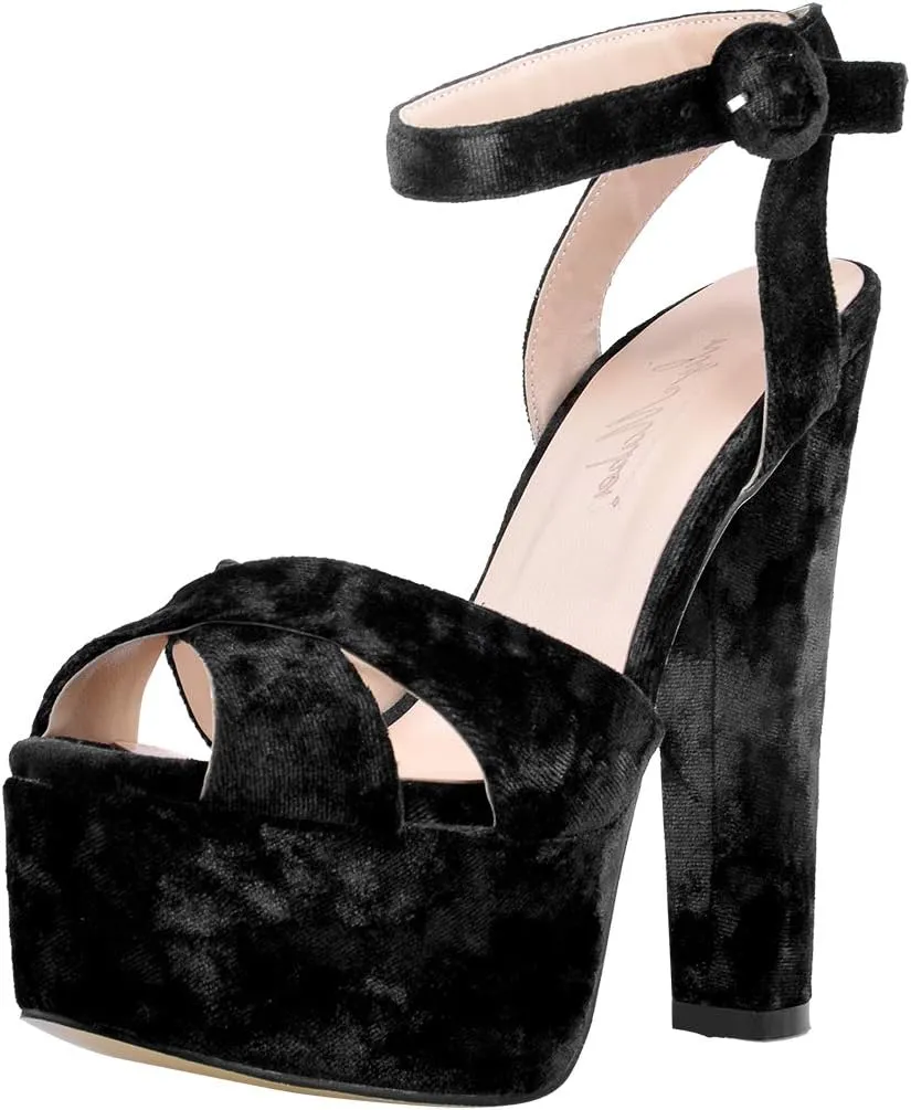 Womens Platform Sandals Peep Open Toe Chunky Block High Heels Ankle Strap Buckle Slingback Sexy Dress Sandals Shoes