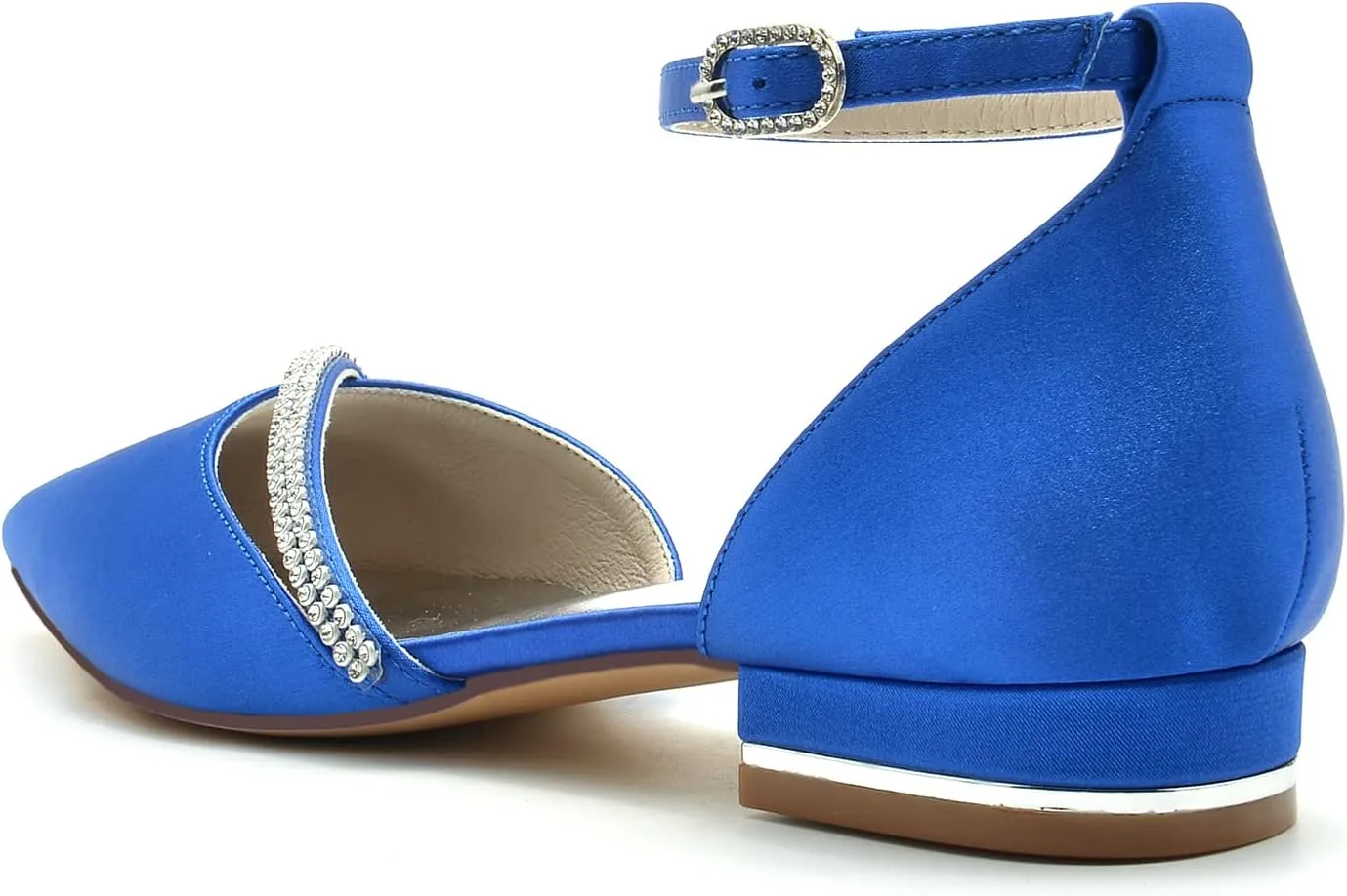 Women's Pointed Toe Satin Pumps Wedding Flats for Bride Crystal Bridal Shoes Prom Evening Bridal Party Dress Flats