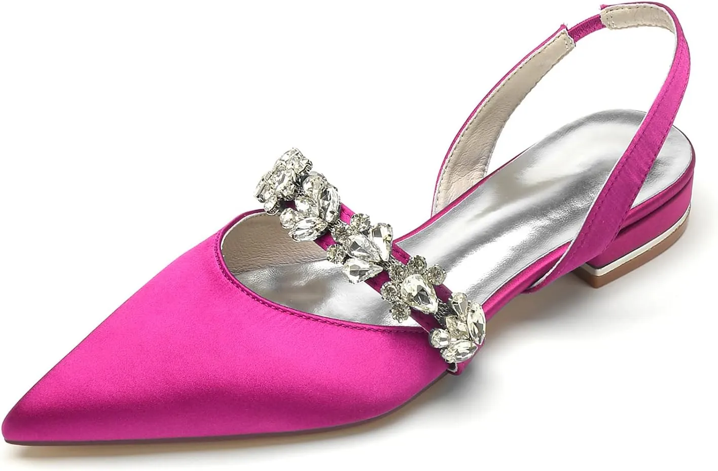 Women's Pointed Toe Wedding Flats Satin Rhinestones Slingback Bridal Shoes Comfortable Evening Prom Party Dress Shoes Pumps
