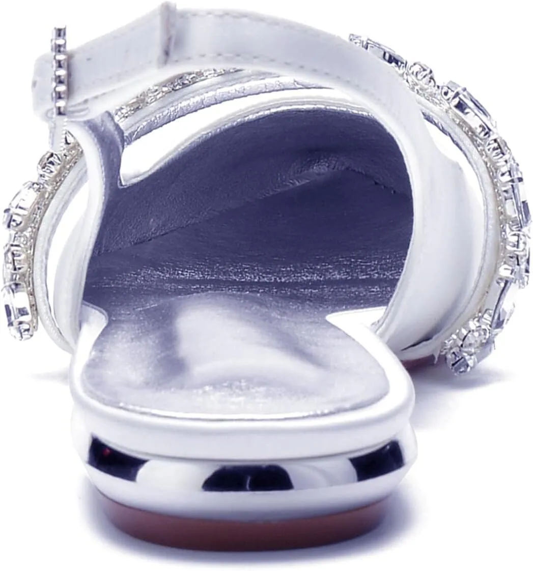 Women's Pointed Toe Wedding Shoes for Women Bridal Flats for Women Rhinestone Slingback Satin Bridal Shoes Dressy Flats