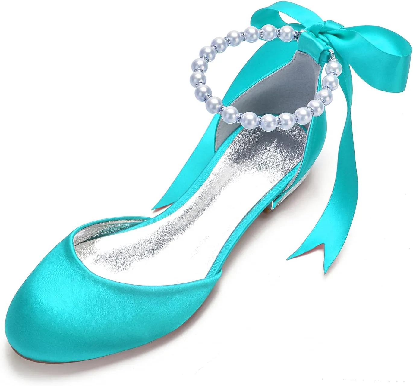 Women's Round Toe Wedding Flats Shoes for Bride Ankle Strap Pearl Formal Prom Party Dress Pumps