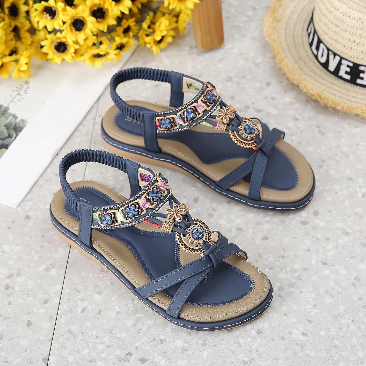 Womens Sandals Comfort Summer Shoes Bohemian Outdoor Beach Walking Flat Sandals