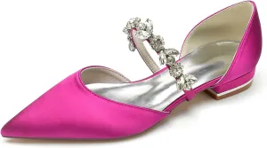 Women's Satin Wedding Flats Pointed Toe Pumps for Bride Rhinestones Bridal Shoes for Women Comfortable Evening Prom Party Dress Pumps