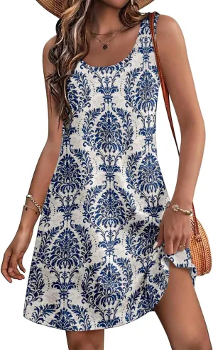 Women's Summer Dress 2025 Sleeveless Floral Boho Sundress Swimsuit Coverup Casual Loose Beach Vacation Tank Dresses