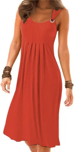 Womens Summer Dresses Pleated Front Flowy Swing Sundresses Vacation Beach Casual Tank Dress with Pockets