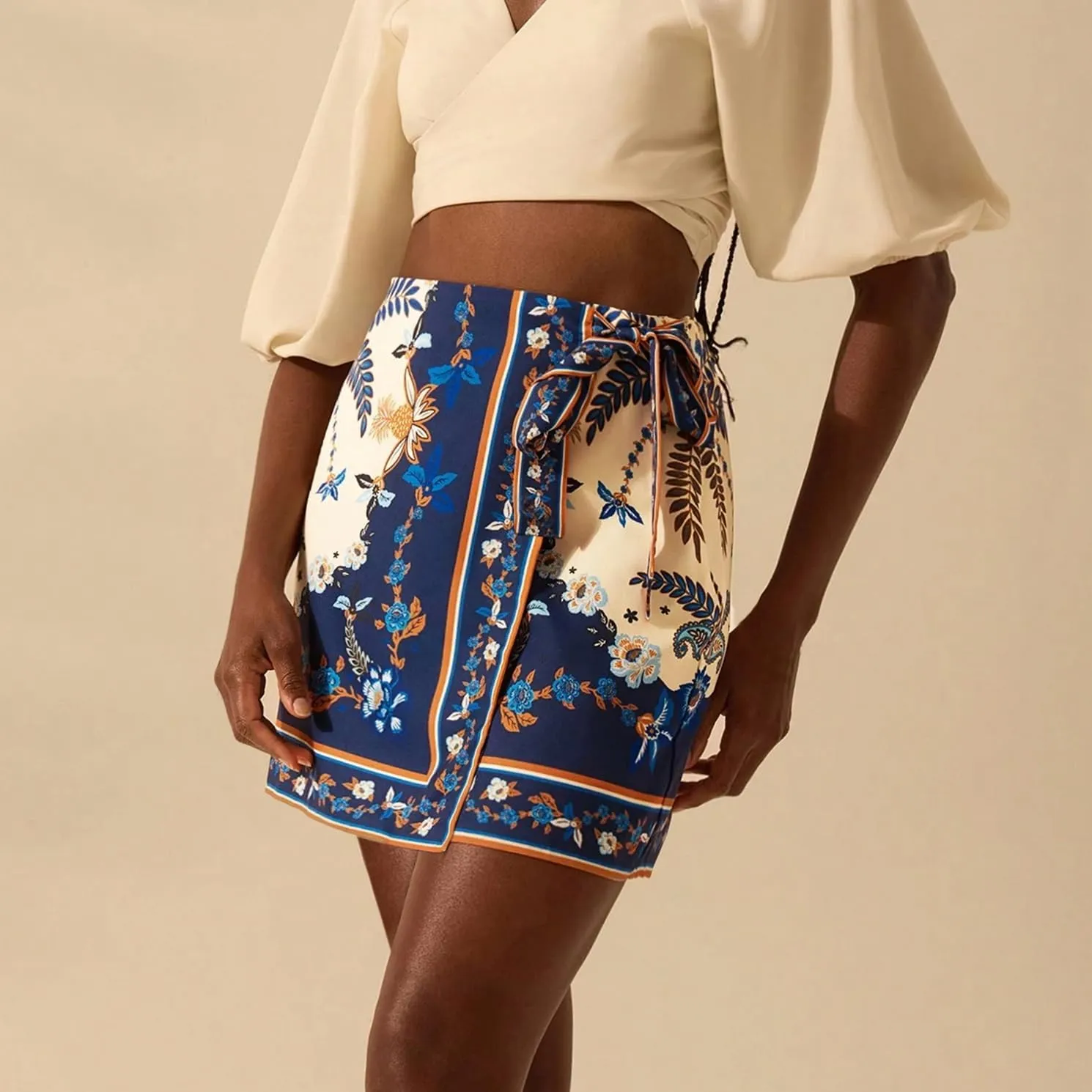Womens Summer Floral Wrap Short Skirt Tie Side High Waist A Line Beach Vacation Boho Mini Skirt