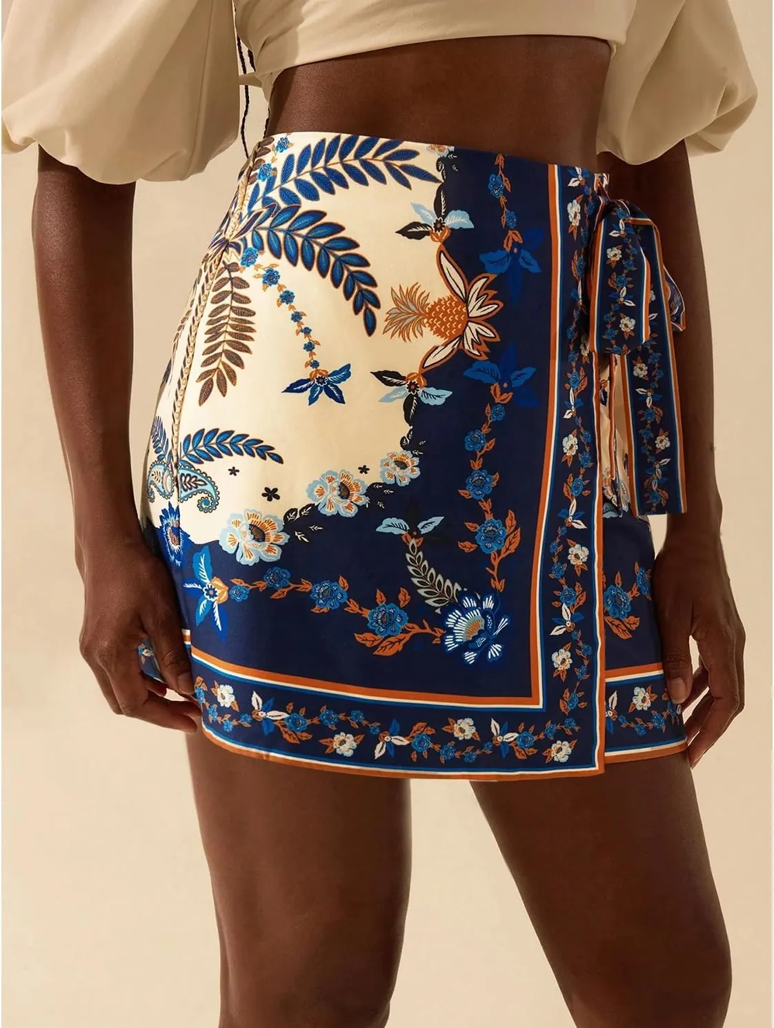 Womens Summer Floral Wrap Short Skirt Tie Side High Waist A Line Beach Vacation Boho Mini Skirt