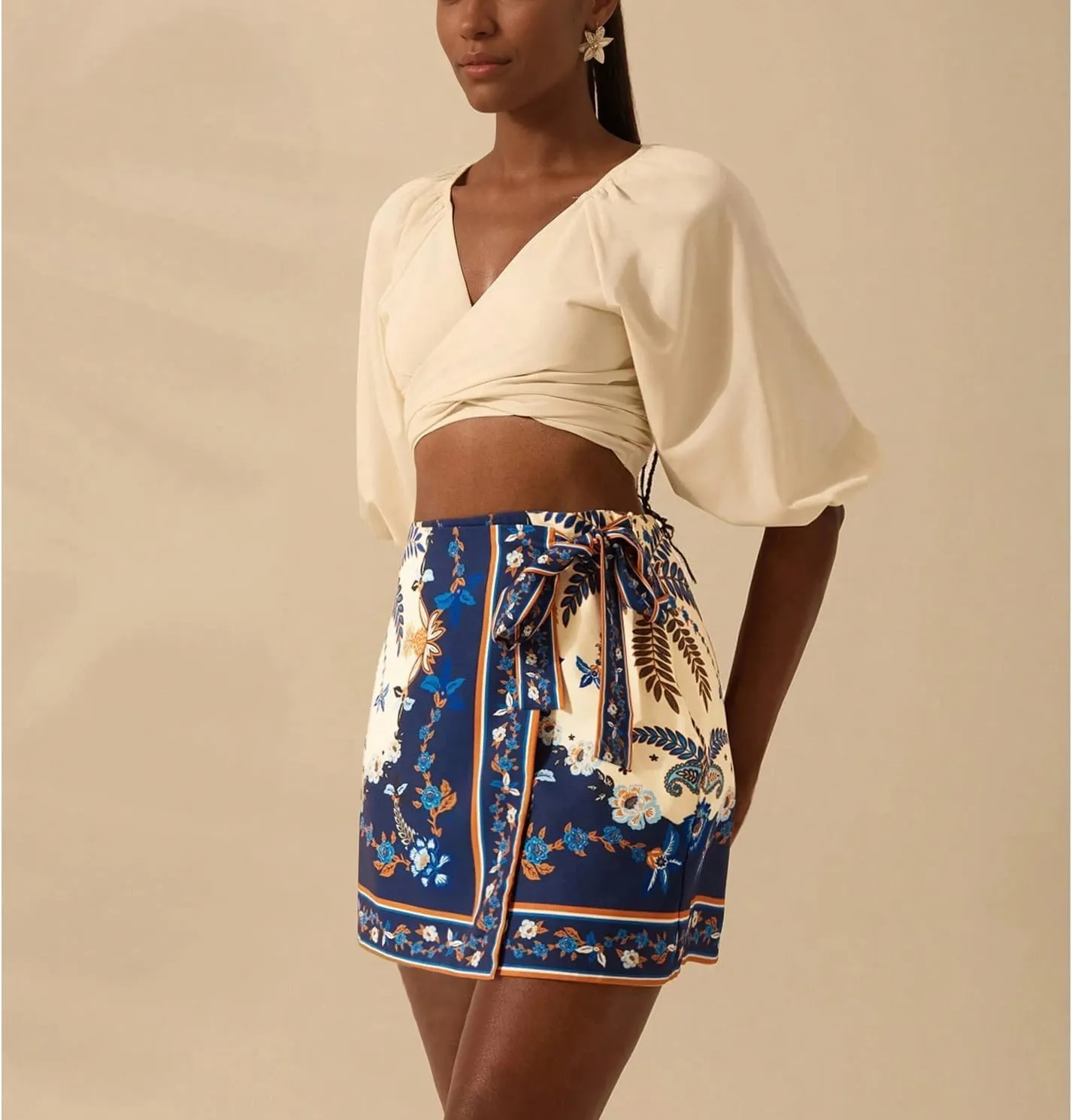 Womens Summer Floral Wrap Short Skirt Tie Side High Waist A Line Beach Vacation Boho Mini Skirt