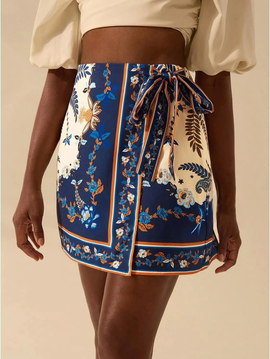 Womens Summer Floral Wrap Short Skirt Tie Side High Waist A Line Beach Vacation Boho Mini Skirt