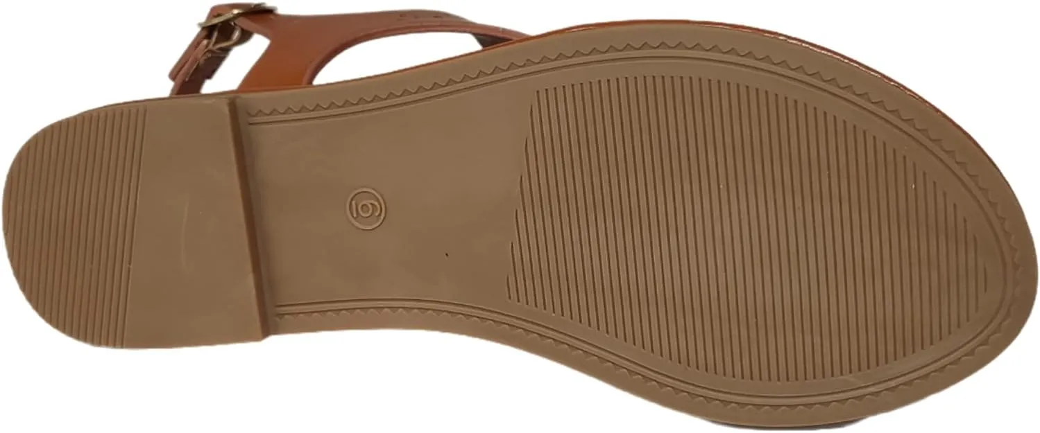 Women's Thong Flat Sandals Casual Wear Cute Gladiator T-Strap and Adjustable Ankle Buckle Beach Sandals