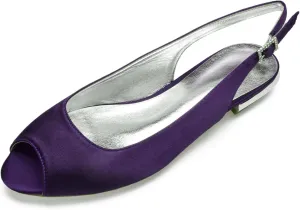 Womens Wedding Dress Shoes Low Heel Bridal Shoes Sandals Satin Evening Party Work Flat Comfortable Buckle Open Toe Satin Shoes