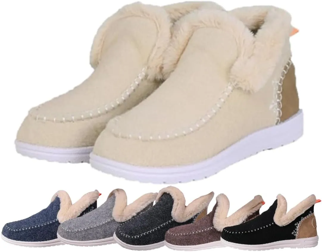 Women'S Winter Plush Lined Flat Shoes Comfy Orthopedic Arch Support Outdoor Walking Shoes Classic Non-Slip Ankle Snow Boots Soft Plush Slip-On Warm Cozy Micro Suede Slipper Boots