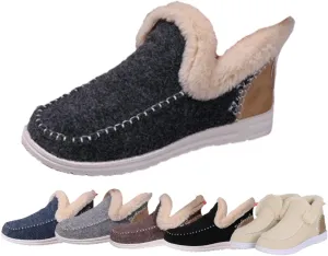 Women'S Winter Plush Lined Flat Shoes Comfy Orthopedic Arch Support Outdoor Walking Shoes Classic Non-Slip Ankle Snow Boots Soft Plush Slip-On Warm Cozy Micro Suede Slipper Boots