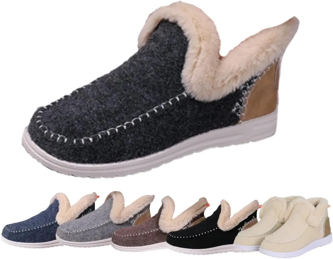 Women'S Winter Plush Lined Flat Shoes Comfy Orthopedic Arch Support Outdoor Walking Shoes Classic Non-Slip Ankle Snow Boots Soft Plush Slip-On Warm Cozy Micro Suede Slipper Boots