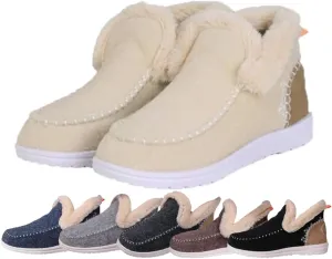 Women'S Winter Plush Lined Flat Shoes Comfy Orthopedic Arch Support Outdoor Walking Shoes Classic Non-Slip Ankle Snow Boots Soft Plush Slip-On Warm Cozy Micro Suede Slipper Boots