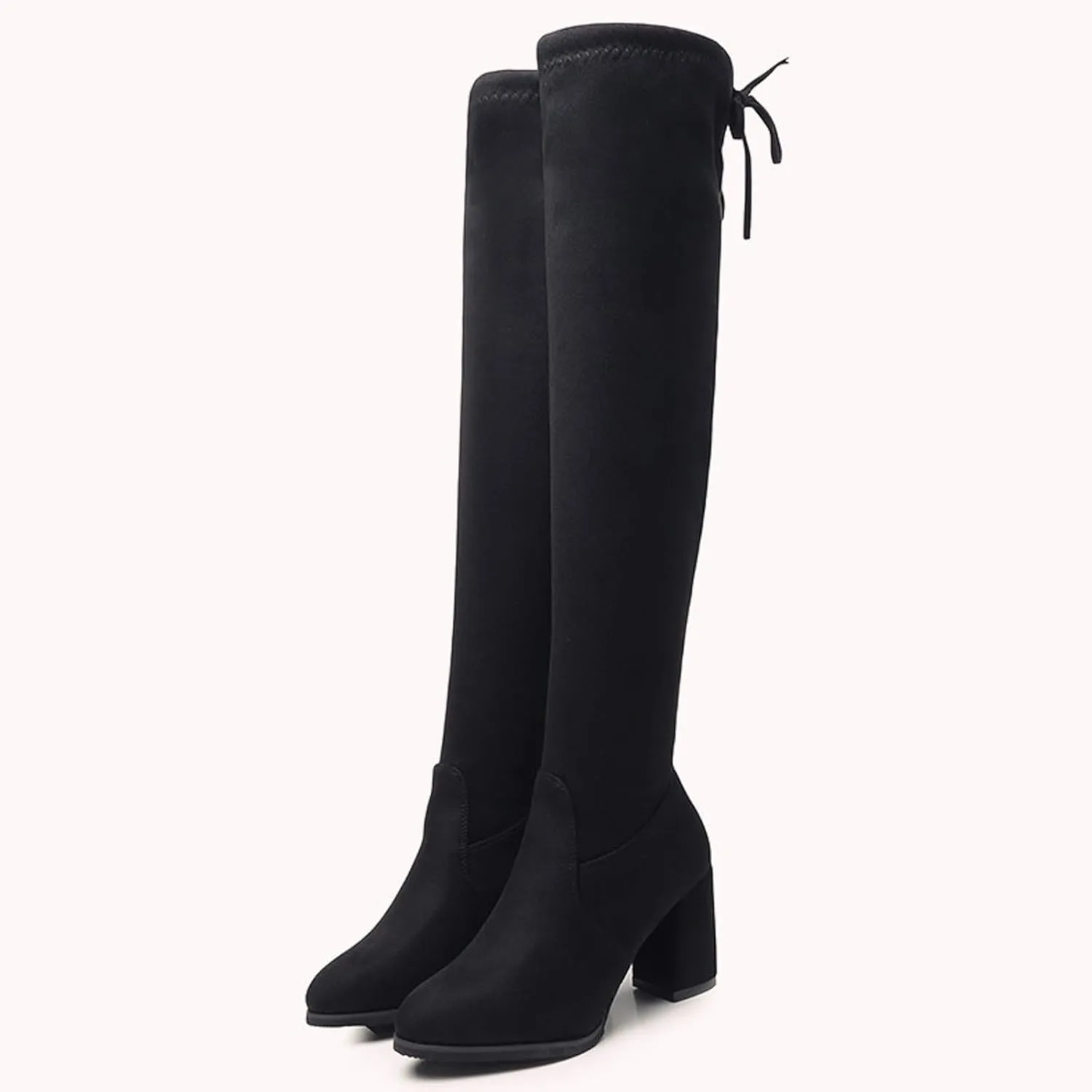 Womenyiaor Women's Thigh High Boots, Platform Over The Knee Boots Chunky Heel Long Stretch Knee High Boots Comfortable Round Toe Fashion Suede Winter Boots