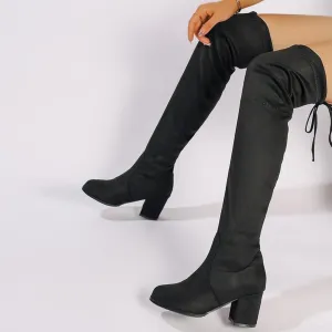 Womenyiaor Women's Thigh High Boots, Platform Over The Knee Boots Chunky Heel Long Stretch Knee High Boots Comfortable Round Toe Fashion Suede Winter Boots