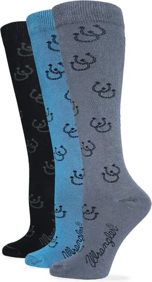 Wrangler Women's Rayon Horse Shoe Pattern Knee High Socks (3 Pairs)