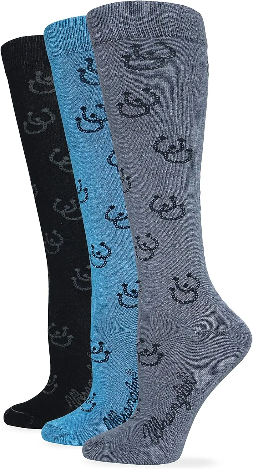 Wrangler Women's Rayon Horse Shoe Pattern Knee High Socks (3 Pairs)