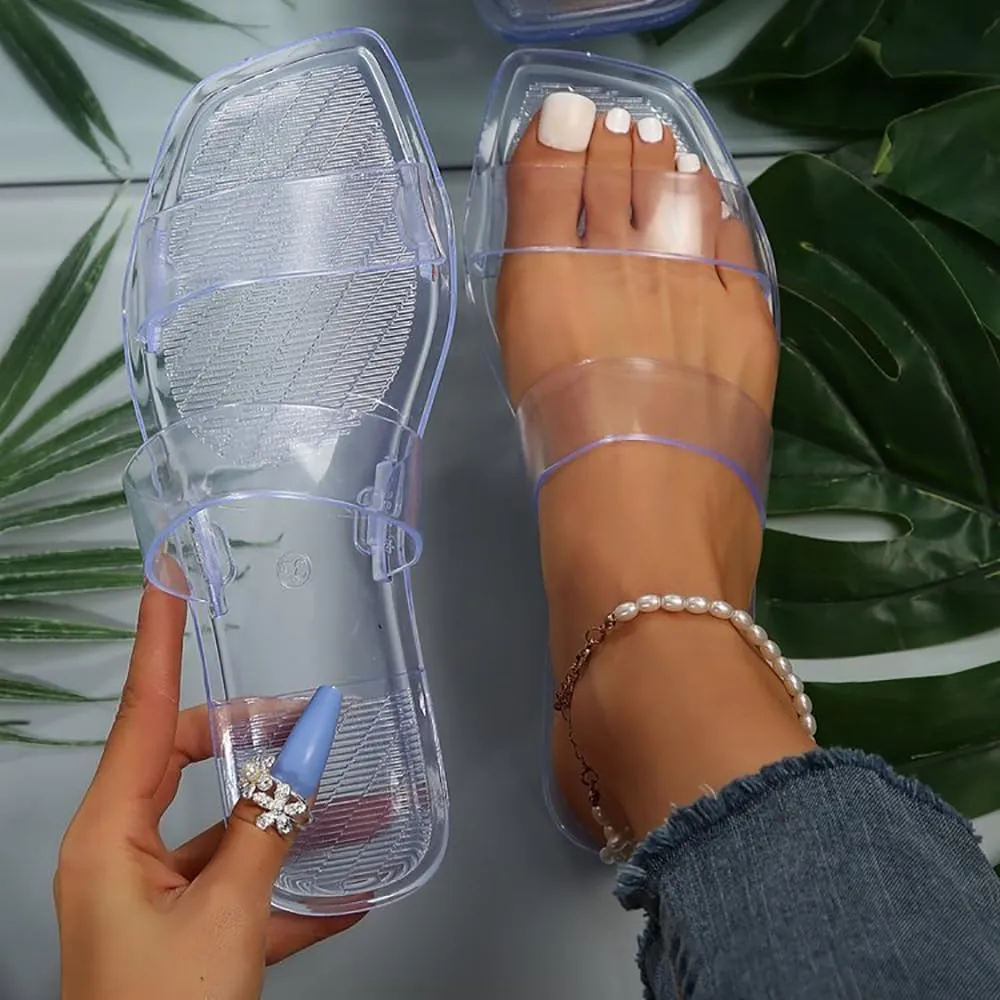 xsby Women's Clear Sandals Transparent Flat Sandals Dressy Summer Open Toe Beach Sandals