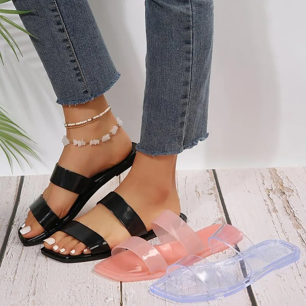 xsby Women's Clear Sandals Transparent Flat Sandals Dressy Summer Open Toe Beach Sandals