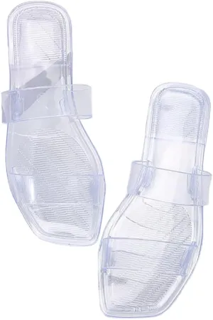 xsby Women's Clear Sandals Transparent Flat Sandals Dressy Summer Open Toe Beach Sandals