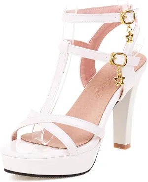 Yawors Womens LC1680 Clasp Block T Bar Patent-Leather Low Block Sandals