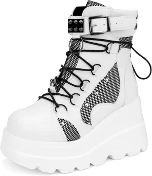 ZKXYFFS Womens Platform Chunky Ankle Boots Round Toe Buckle Lace Up Thick Sole Punk Goth Booties Wedges Platform Boots for Women