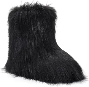 ZVC Women's Faux Fur Boots Furry Snow Boots Comfortable Fluffy Winter Boot Warm Fuzzy Mid-Calf Boot Outdoor Indoor Flat Shoes