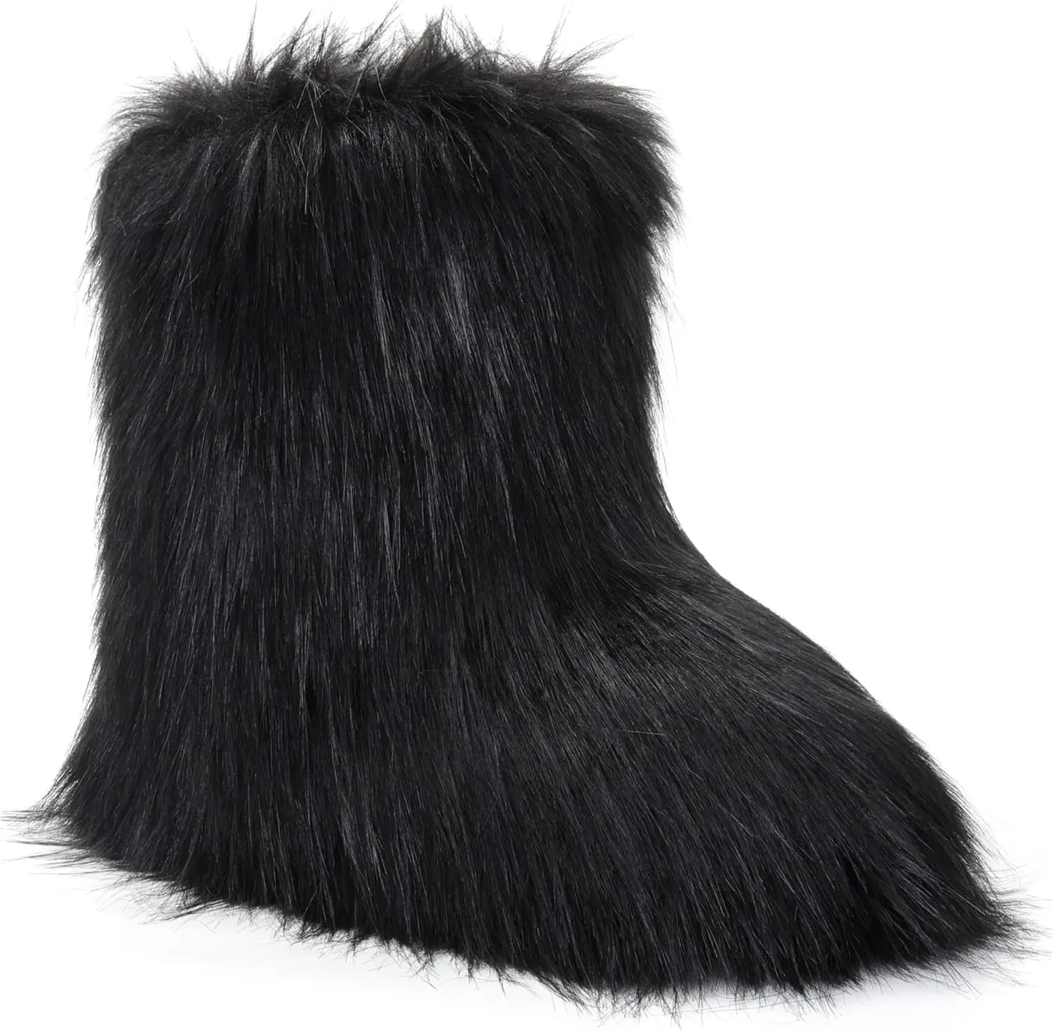 ZVC Women's Faux Fur Boots Furry Snow Boots Comfortable Fluffy Winter Boot Warm Fuzzy Mid-Calf Boot Outdoor Indoor Flat Shoes